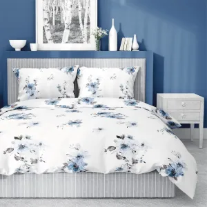 Posteľná bielizeň z bavlneného saténu s krásnym vzorom modrých kvetov