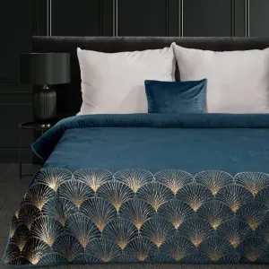 Dizajnový prehoz na posteľ LOTOS tyrkysovej farby so zlatým motívom Šírka: 170 cm | Dĺžka: 210 cm #7111591