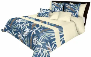 Elegantné modré prehozy na posteľ s krásnym vzorom listov Šírka: 170 cm | Dĺžka: 210 cm