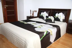 Prehoz na posteľ krémovej farby s bielou orchideou Šírka: 220 cm | Dĺžka: 240 cm