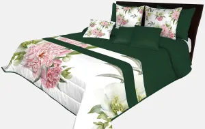 Prehoz na posteľ v smaragdovo zelenej farbe s potlačou veľkej ružovej kvetiny Šírka: 240 cm | Dĺžka: 240 cm