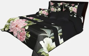 Prešívaný prehoz na posteľ v čiernej farbe s dokonalou potlačou kvetín Šírka: 200 cm | Dĺžka: 220 cm