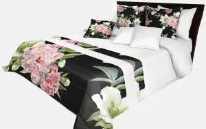 Prešívaný prehoz na posteľ v čierno-bielej farbe s dokonalou potlačou kvetín Šírka: 200 cm | Dĺžka: 220 cm