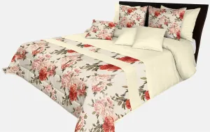 Prešívaný prehoz na posteľ v krémovej farbe s dokonalou potlačou červených ruži Šírka: 220 cm | Dĺžka: 240 cm