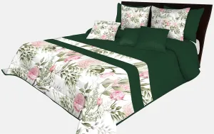 Prešívaný prehoz na posteľ v smaragdovo zelenej farbe s krásnymi ružovými kvetinami Šírka: 240 cm | Dĺžka: 240 cm