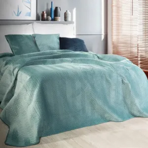 Prešívaný zamatový prehoz na posteľ mätovo zelenej farby Šírka: 170 cm | Dĺžka: 210 cm