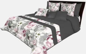 Romantický prehoz na posteľ v šedo-čiernej farbe s nádhernými ružovými kvetinami rôznych druhov Šírka: 200 cm | Dĺžka: 220 cm