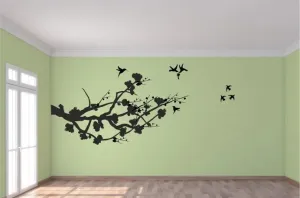 Nálepka na stenu do interiéru konár stromu a lietajúce vtáky #6146496