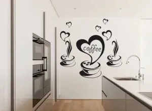 Nálepka na stenu do kuchyne s motívom kávy a srdiečok #6146315