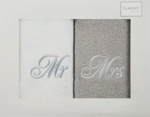 Béžovo biele bavlnené uteráky s nápisom MR a MRS