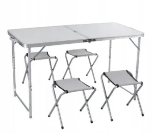 Kempingový stôl so 4 stoličkami v bielej farbe #7144960