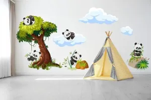 Nálepka na stenu pre deti veselé pandy na strome #6146090