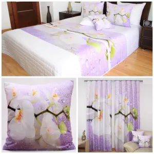 Bielo-fialová sada do spálne s orchideou a vodnými kvapkami