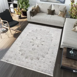 Svetlý bielo-sivý dizajnový vintage koberec so vzormi #8650868