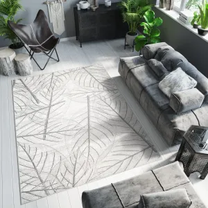 Svetlý krémový moderný koberec s motívom listov #8597642