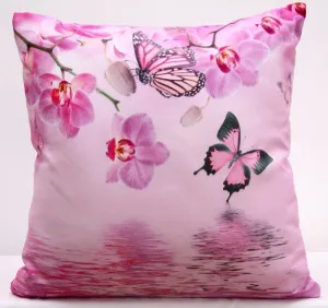 Ružové obliečky na vankúše s motýľmi a orchideami 40 x 40cm