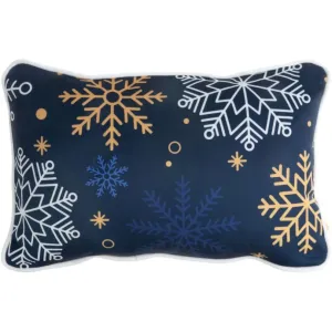 Modrá vianočná obliečka na vankúš zdobená snehovými vločkami 30 x 50 cm