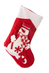 Červená vianočná dekoračná čižma s bielym snehuliakom