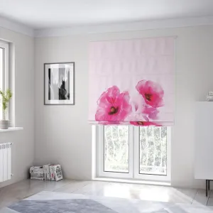 Krásna svetlo ružová roleta na okná šitá na mieru s kvetmi vlčí mak