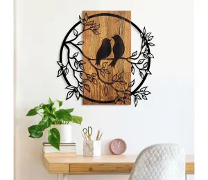 Nástenná dekorácia 59x57 cm vtáci drevo/kov