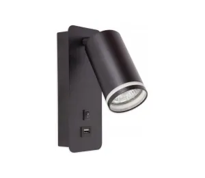 Nástenné bodové svietidlo s USB nabíjačkou 1xGU10/35W/230V čierna