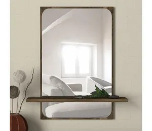 Nástenné zrkadlo s policou EKOL 70x45 cm hnedá