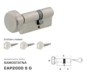 Bezpečnostná vložka DK - EAP2000 S G - s gombíkom NIM - nikel matný | MP-KOVANIA.sk