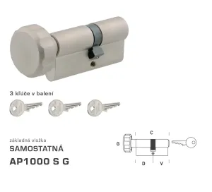 Stavebná vložka DK - AP1000 S G - s gombíkom NIM - nikel matný | MP-KOVANIA.sk #4126635