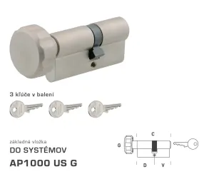 Stavebná vložka DK - AP1000 US G - s gombíkom NIM - nikel matný | MP-KOVANIA.sk #4126684