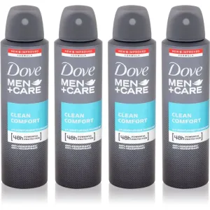 Dove Men+Care Clean Comfort antiperspirant v spreji 4 x 150 ml (výhodné balenie) pre mužov #926383