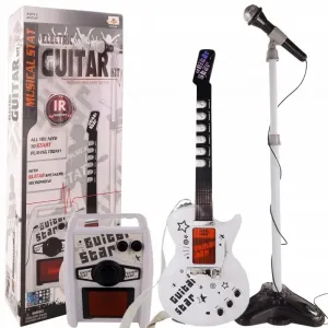 9010 DR Bezdrôtová elektrická gitara s mikrofónom a zosilňovačom Biela
