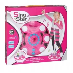 158R DR Svietiaci LED mikrofón s reproduktorom - Sing Star Ružová