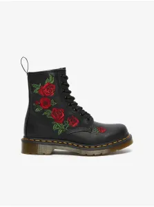 Čierne dámske kožené členkové topánky s kvetovaným vzorom Dr. Martens #591607