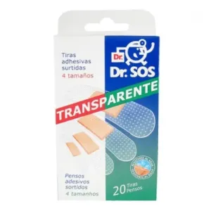 Dr. SOS Transparent náplasť prúžky mix vodeodolné (4 veľkosti) 1x20 ks