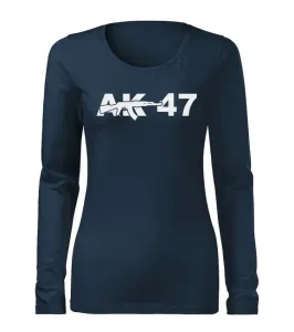 DRAGOWA Slim dámske tričko s dlhým rukávom AK-47, tmavo modrá 160g/m2 #7486351