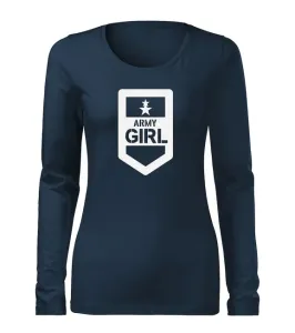 DRAGOWA Slim dámske tričko s dlhým rukávom army girl, tmavo modrá 160g/m2 #7486362