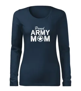 DRAGOWA Slim dámske tričko s dlhým rukávom army mom, tmavo modrá 160g/m2 #7486365