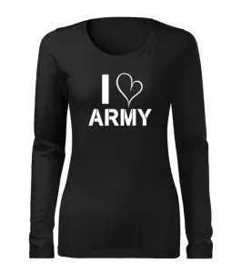 DRAGOWA Slim dámske tričko s dlhým rukávom i love army, čierna 160g/m2 #7486369
