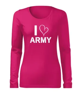 DRAGOWA Slim dámske tričko s dlhým rukávom i love army, ružová 160g/m2 #7486370
