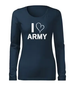 DRAGOWA Slim dámske tričko s dlhým rukávom i love army, tmavo modrá 160g/m2 #7486371