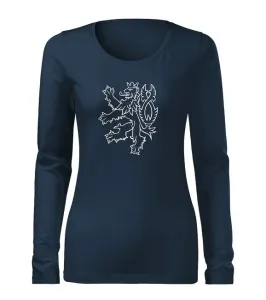 DRAGOWA Slim dámske tričko s dlhým rukávom lev, tmavo modrá 160g/m2 #7486376