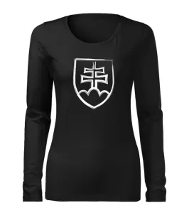 DRAGOWA Slim dámske tričko s dlhým rukávom slovenský znak, čierna 160g/m2 #7486391