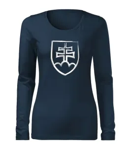 DRAGOWA Slim dámske tričko s dlhým rukávom slovenský znak, tmavo modrá 160g/m2 #7486393