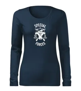 DRAGOWA Slim dámske tričko s dlhým rukávom special forces, tmavo modrá 160g/m2 #7486399