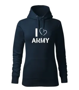 DRAGOWA dámska mikina s kapucňou I love army, tmavomodrá 320g/m2 #7485504