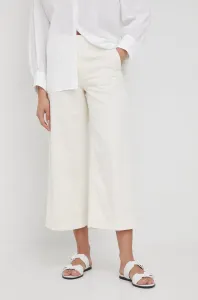 Bavlnené nohavice Drykorn dámske, béžová farba, široké, stredne vysoký pás