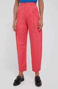 Bavlnené nohavice Drykorn dámske, ružová farba, široké, vysoký pás #7977092