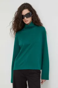 Bavlnené tričko s dlhým rukávom Drykorn zelená farba, s rolákom