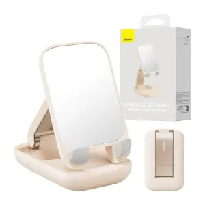 Baseus Seashell stojan na mobil so zrkadlom, béžový