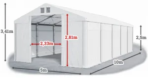 Skladový stan 5x10x2,5m strecha PVC 560g/m2 boky PVC 500g/m2 konštrukcie ZIMA PLUS Bílá Bílá Bílá